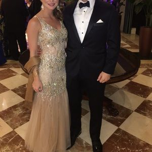 Jeweled Tulle Skirt Couture Formal Gown SZ 2